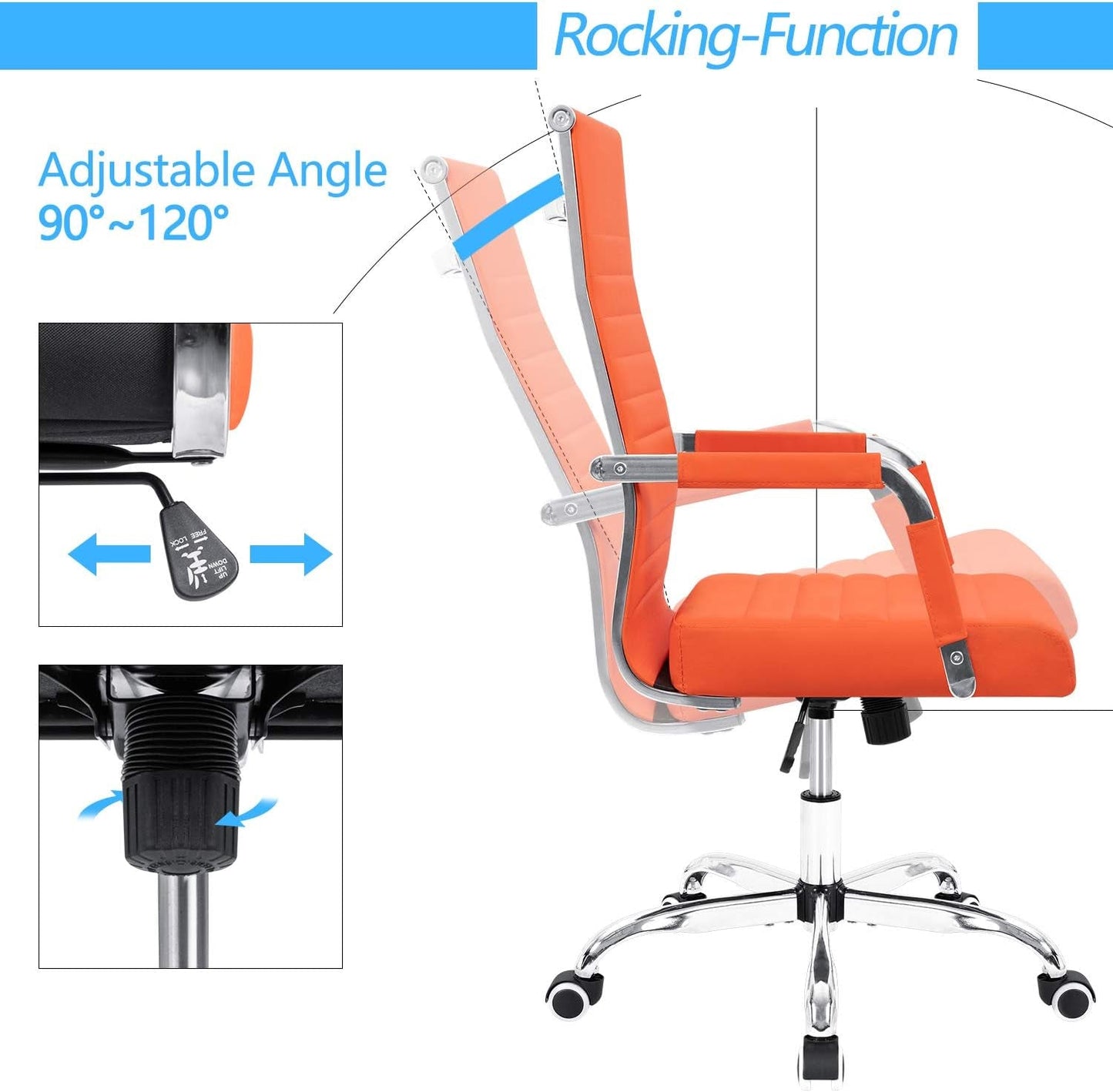 Ribbed Office Desk Chair Mid-Back Leather Executive Conference Task