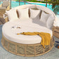 Outdoor Patio Rattan Round Daybed with Retractable Canopy, Wicker