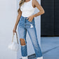 Sky Blue Washed Distressed High Waist Skinny Jeans