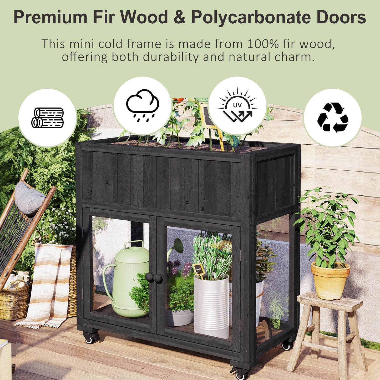 Patio 35.4''x17.7''x37.4'' Mini Wood Cold Frame, Compact 2 Doors