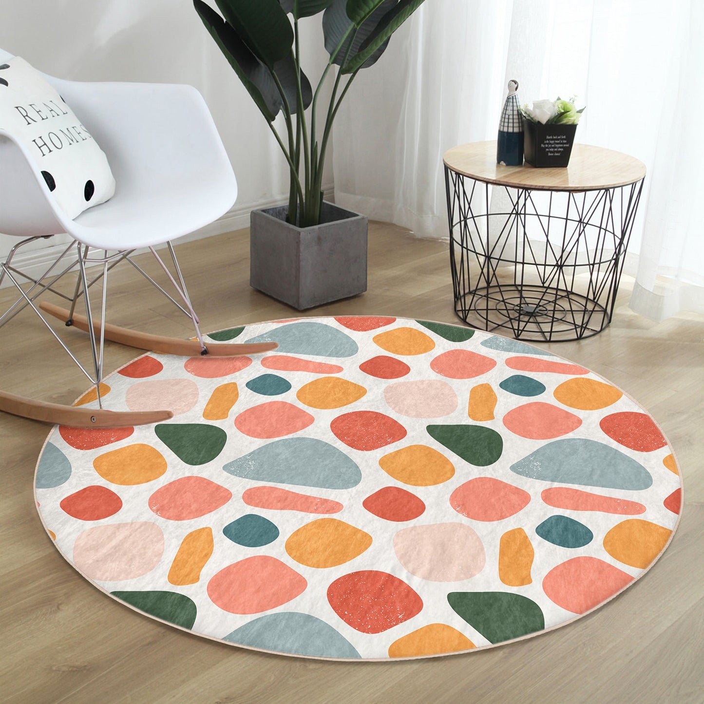 Abstract Round Rug, Decorative Living Room Carpet, Non Slip Circle