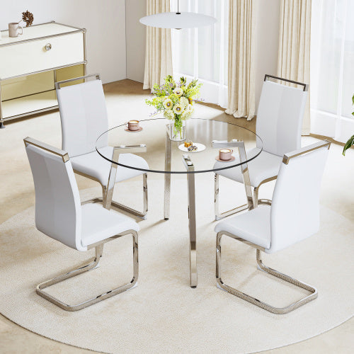 Modern Minimalist Style Round Transparent Tempered Glass Table,