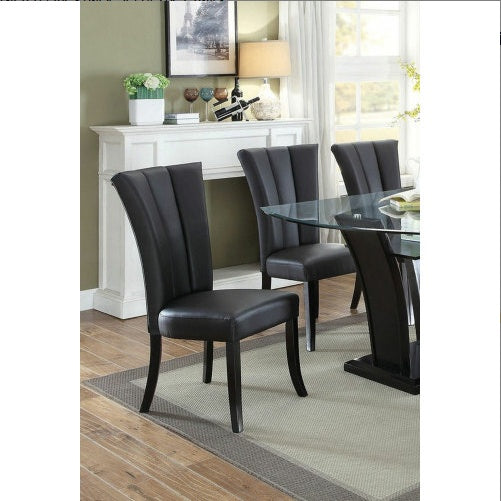 Black Faux Leather Upholstered Lines Back Set Of 2pc Chairs Dining