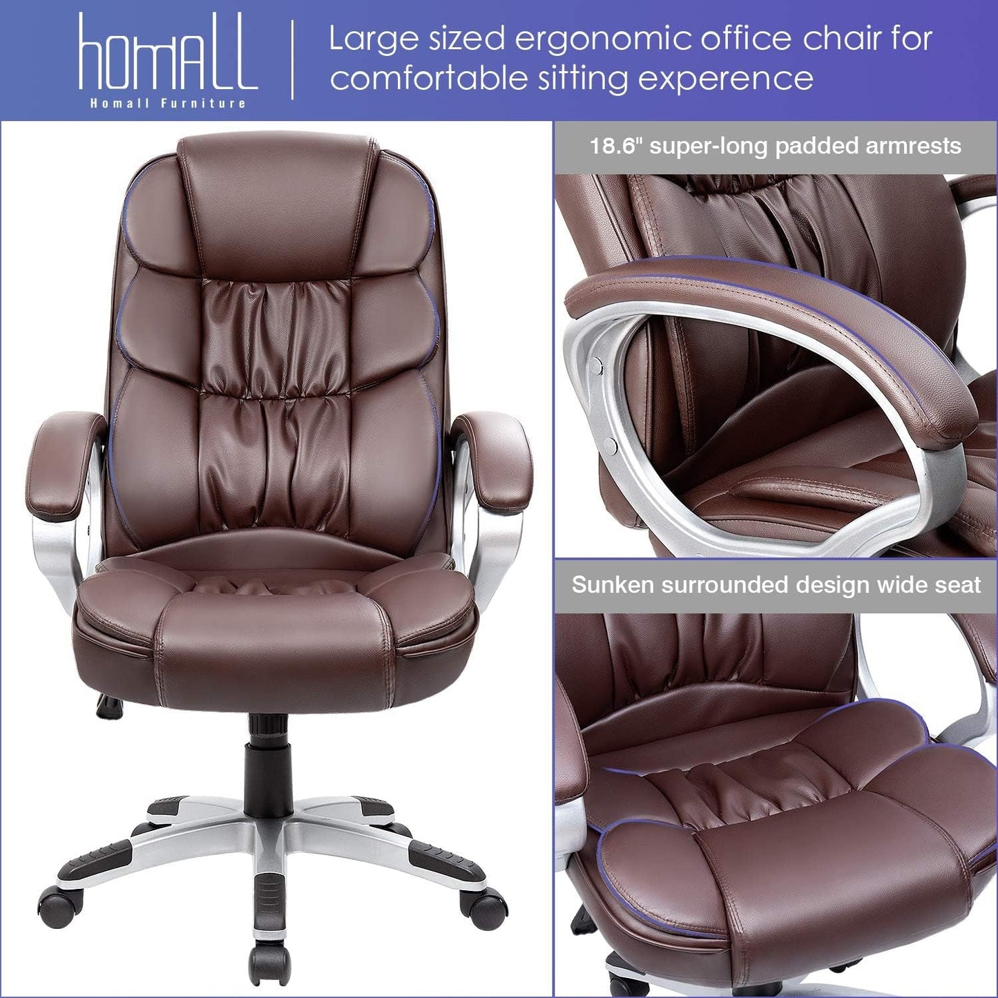 Office Chair High Back Computer Chair Ergonomic Desk Chair, PU Leather