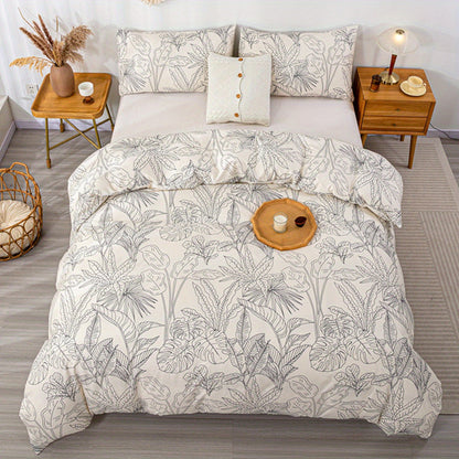 Elegant Leaf Print 3Piece Duvet Cover Set