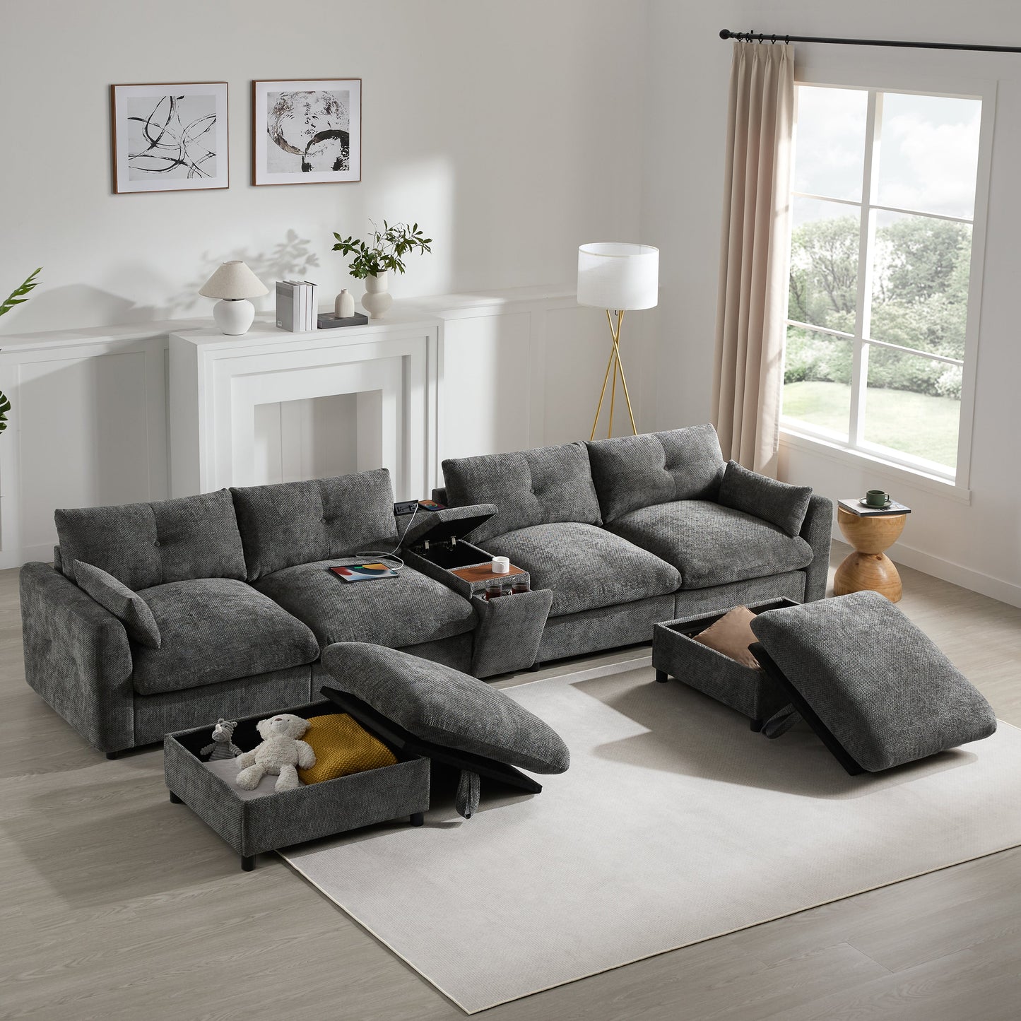 142'' Modular Sectional Sofa with Movable Storage Ottoman and