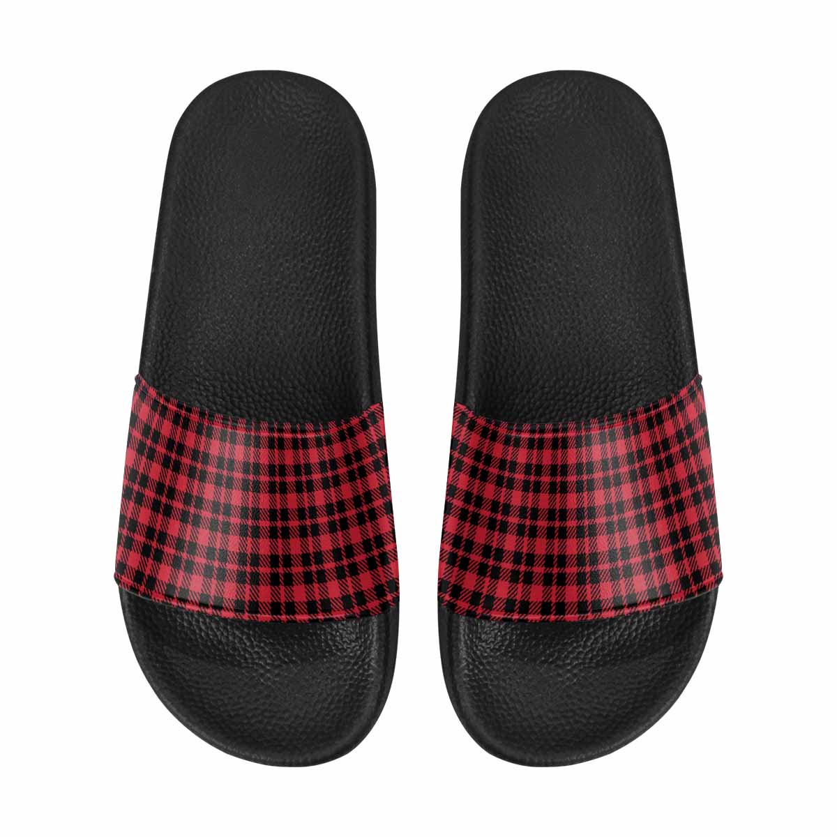 Mens Slide Sandals - Buffalo Plaid Red and Black