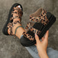 Chestnut Leopard Print Hollow Out Wedge Sandals