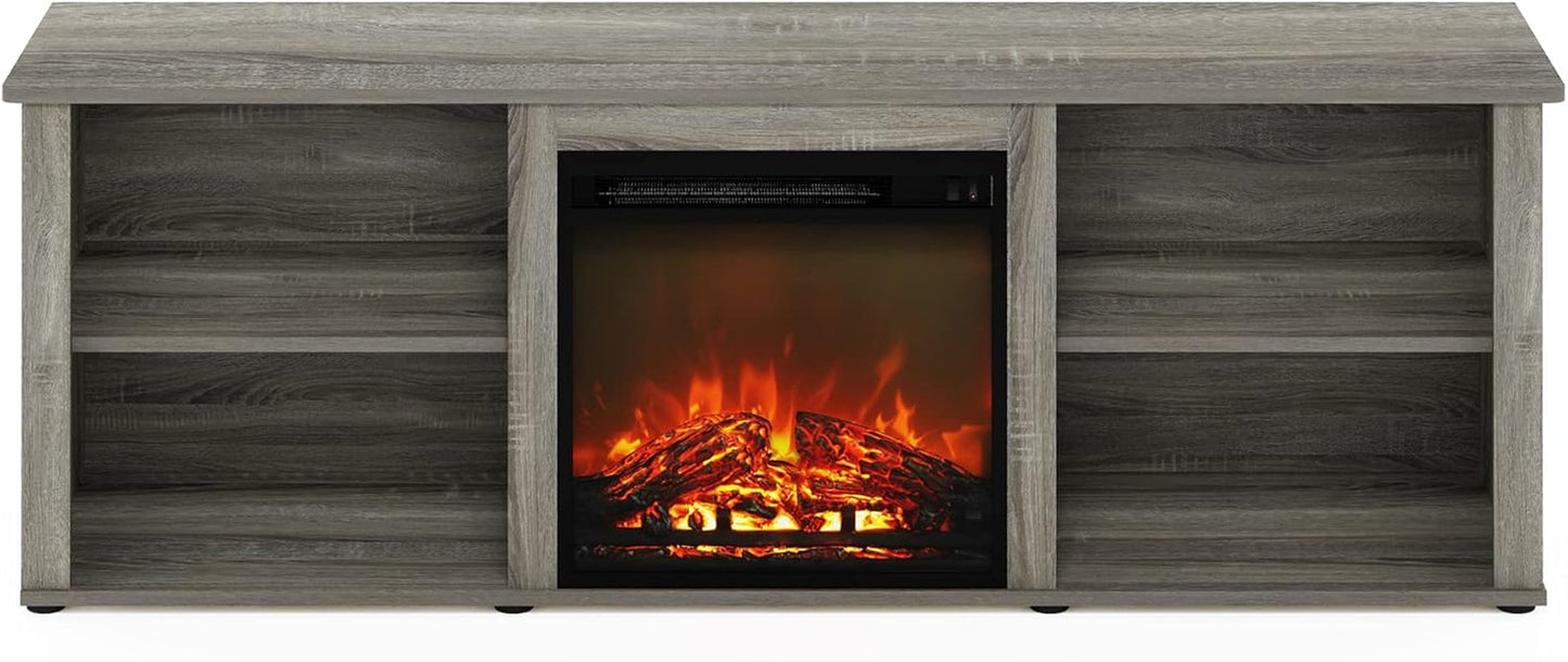 Classic 70 Inch TV Stand with Fireplace, French Oak Grey