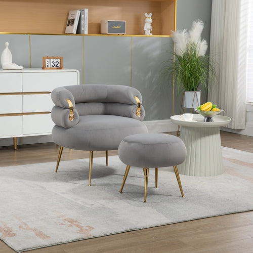 Upholstered Velvet Barrel Accent Chair with Ottoman,Accent Comfy