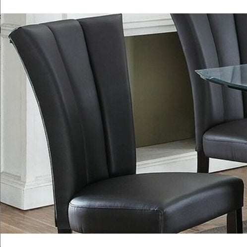 Black Faux Leather Upholstered Lines Back Set Of 2pc Chairs Dining