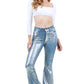 Metallic Bell Bottom Jean in Blue - Inseam 32\"