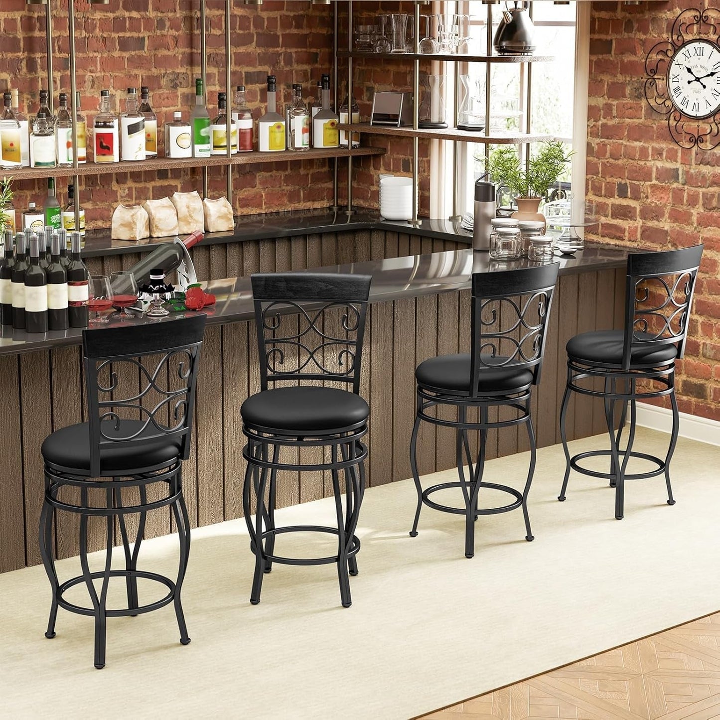 26" Swivel Bar Stools Set of 2, Counter Height Bar Stools with Back,
