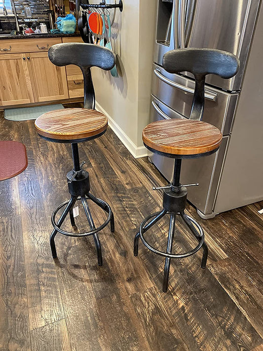 Rustic Industrial Adjustable Barstool, Set of 2