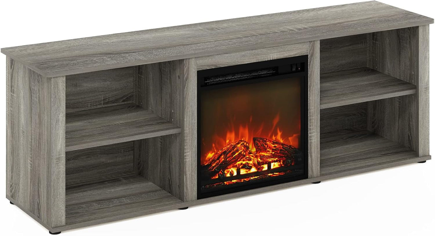 Classic 70 Inch TV Stand with Fireplace, French Oak Grey