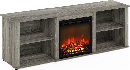 Classic 70 Inch TV Stand with Fireplace, French Oak Grey