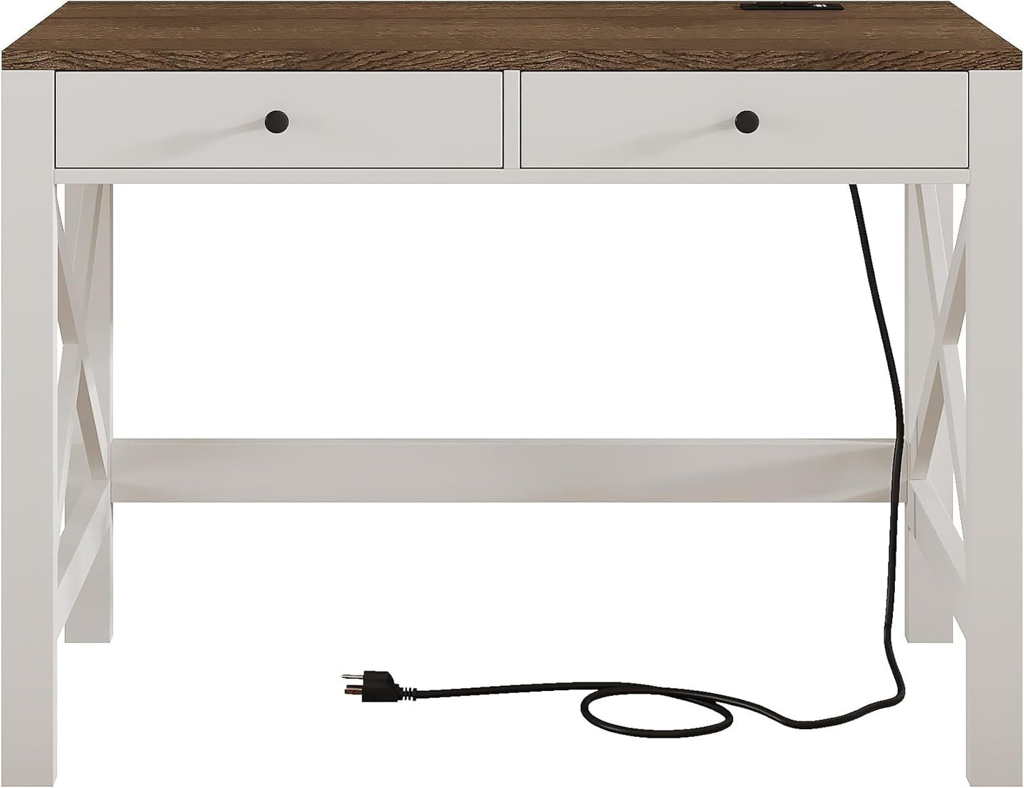 Farmhouse Desk with USB Charging Ports and Power Outlets, 39" Computer