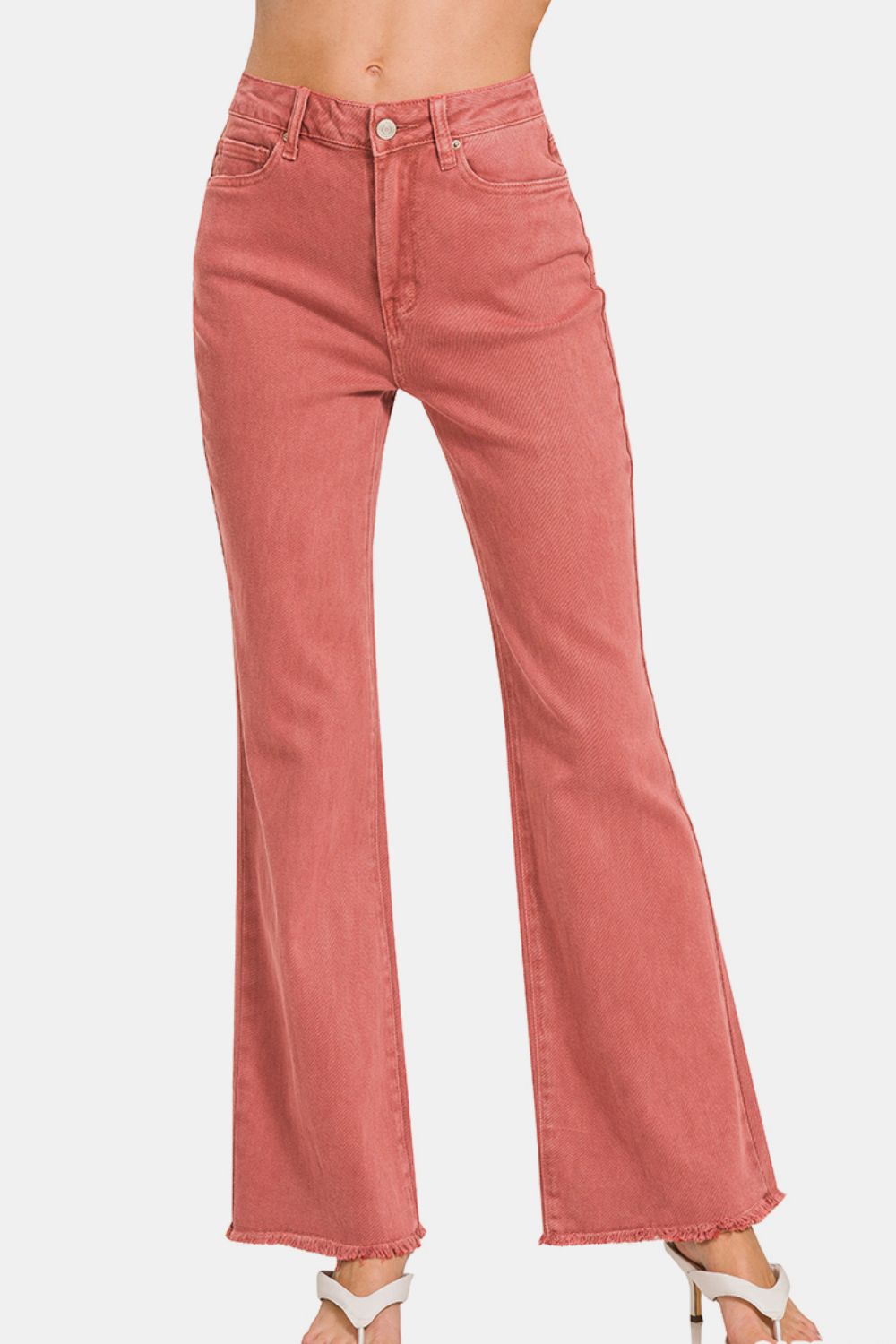 Zenana Acid Washed Frayed Hem Bootcut Jeans | Walbiz