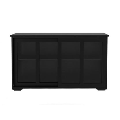 Kitchen Storage Cabinet With Glass Door - Black
