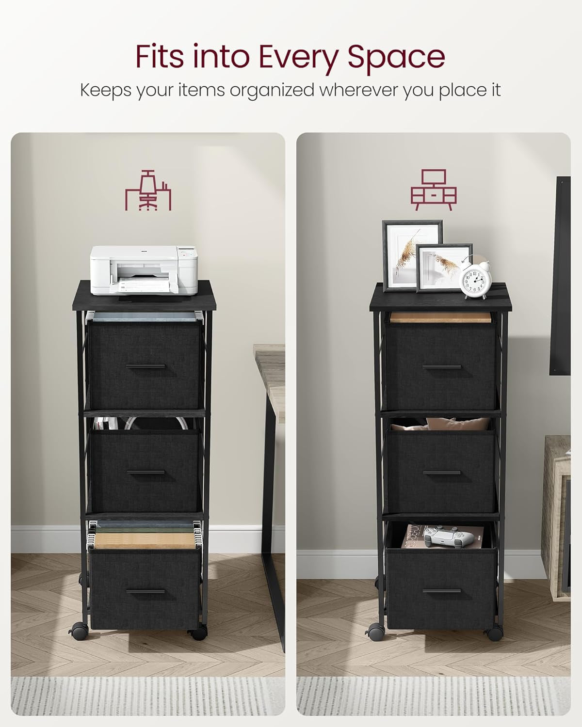 File Cabinet with 3 Drawers, Printer Stand, Cube Storage Shelf, for
