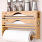 1pc Bamboo Kitchen Wrap Organizer - 4-in-1 Wall Mount Storage for