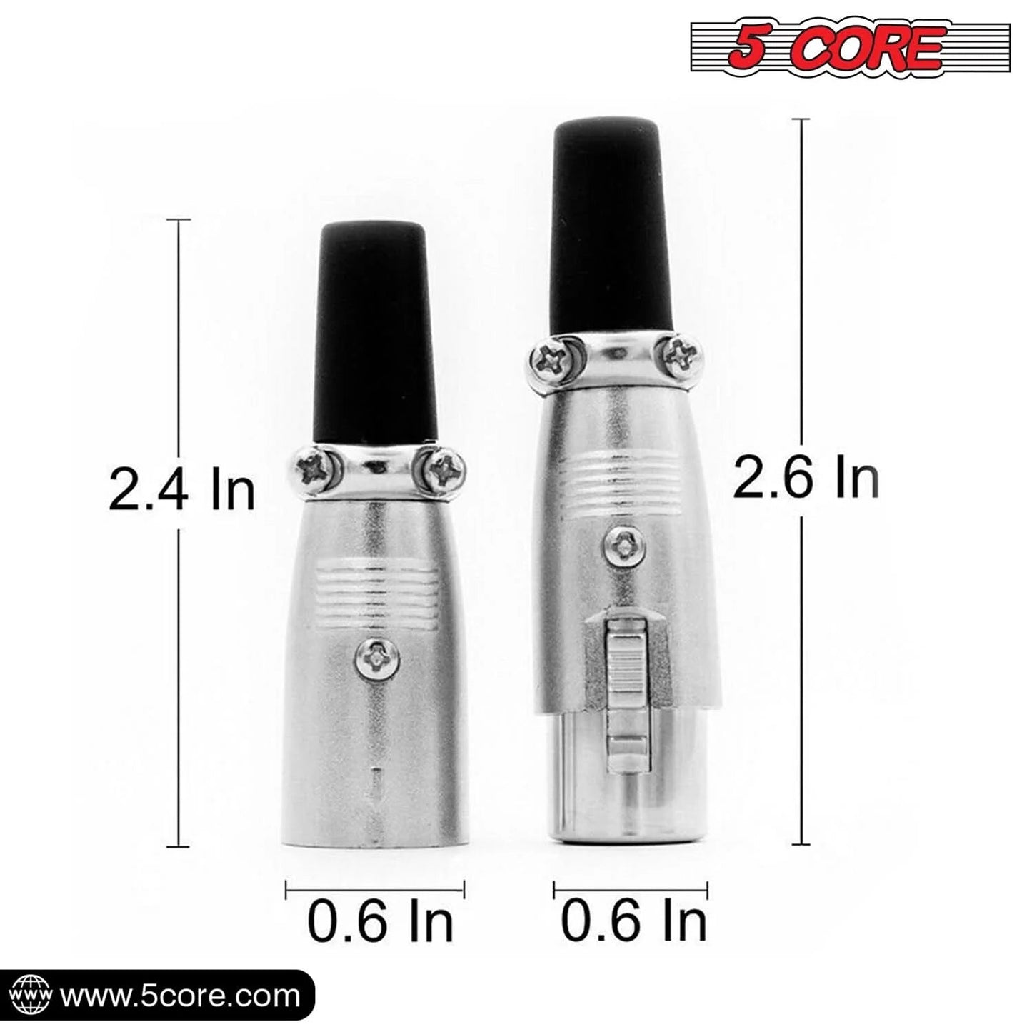 5Core XLR Connector Male Female to 1/4 Audio Jack 3 Pin Secure Mic
