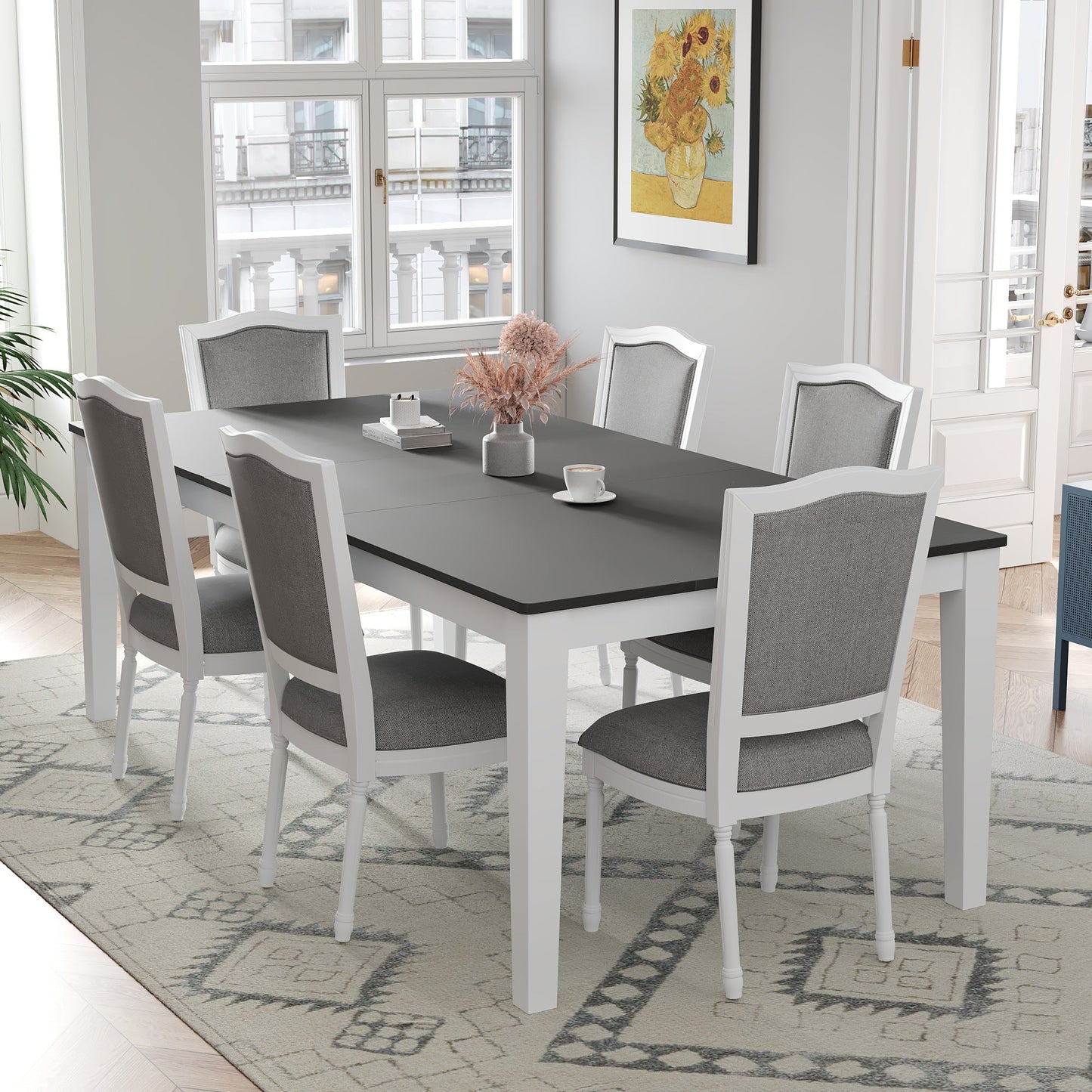 Rustic 7-Piece 78.1inch Extendable Dining Table Set with 18inch