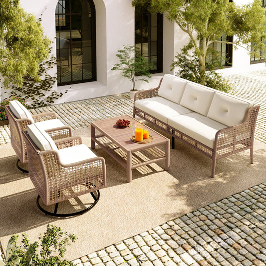 4 Pieces Patio Furniture Set with Swivel Chairs, Outdoor Wicker Sofas