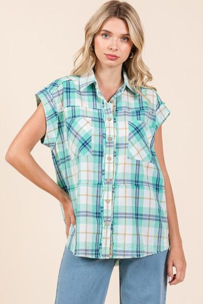 Mittoshop Mineral Wash Plaid Button Down Shirt