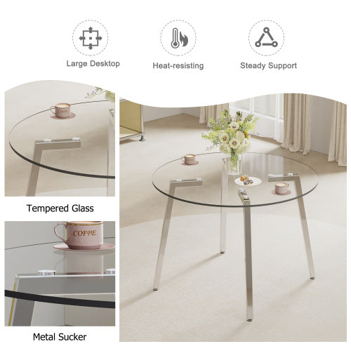 Modern Minimalist Style Round Transparent Tempered Glass Table,