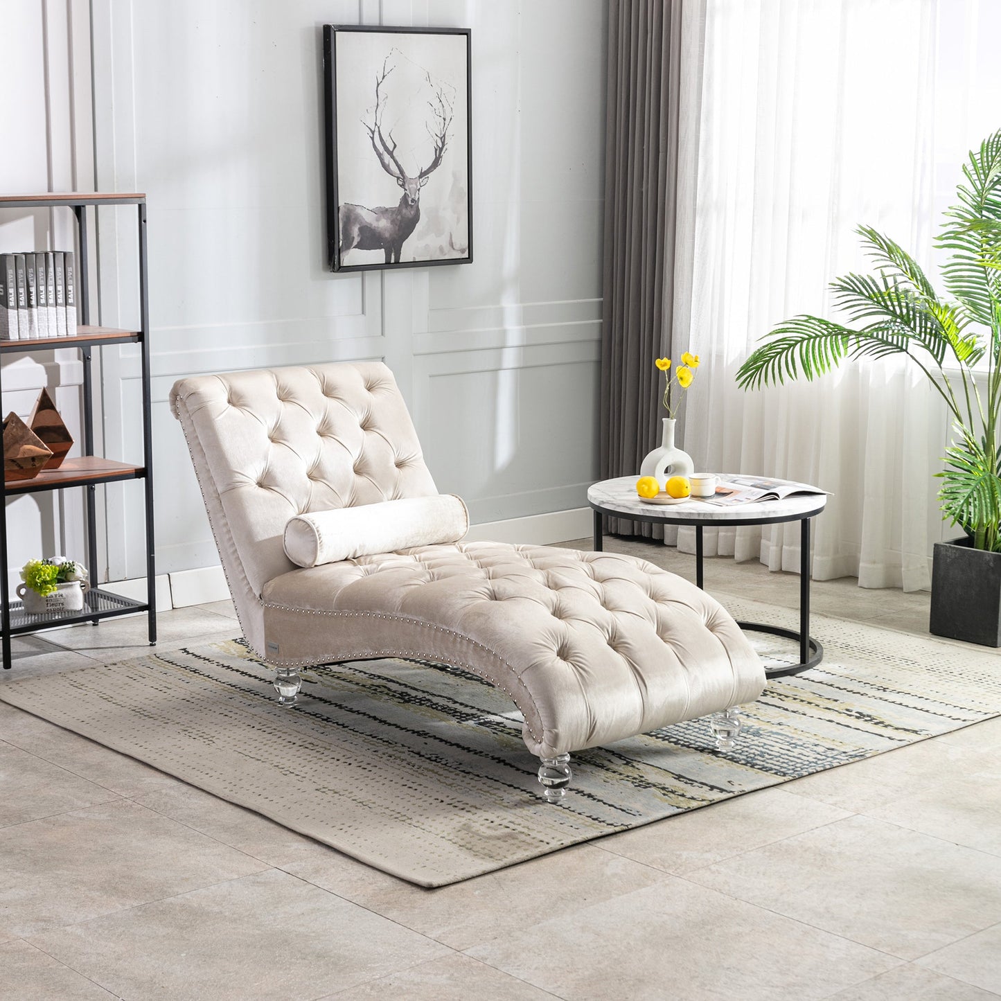 Velvet Chaise Lounge Indoor,Button-Tufted Upholstered Chaise Lounge