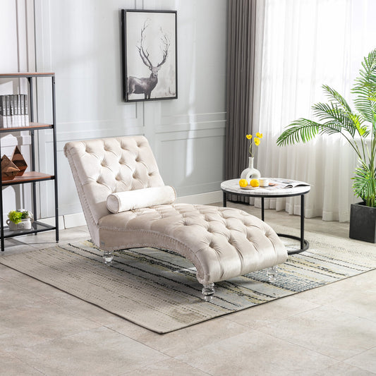 Velvet Chaise Lounge Indoor,Button-Tufted Upholstered Chaise Lounge