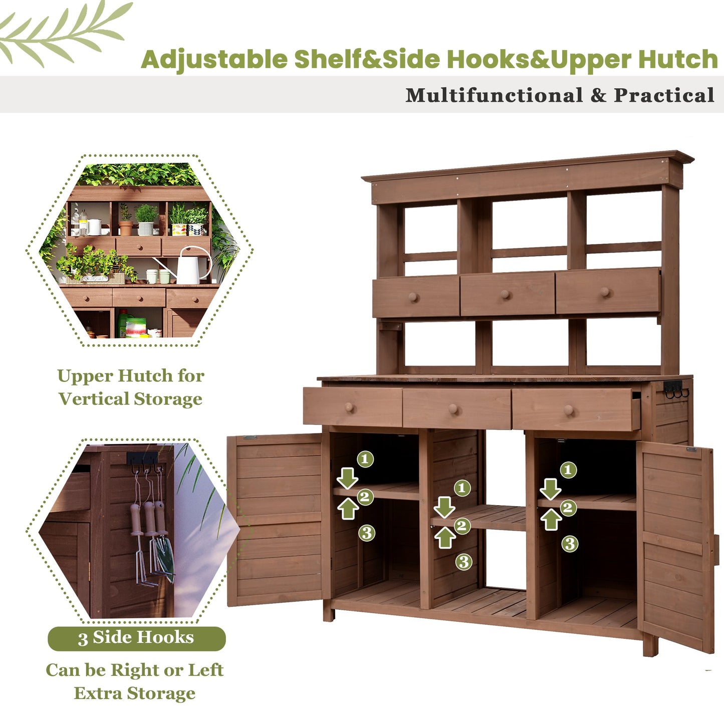 65.7'' H Tall Garden Potting Bench Table with Hutch,Patio Storage