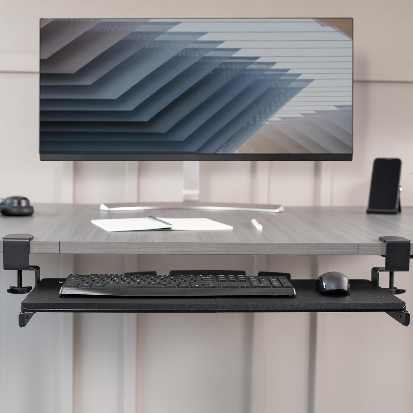 Large Keyboard Tray under Desk Pull Out with Extra Sturdy C Clamp