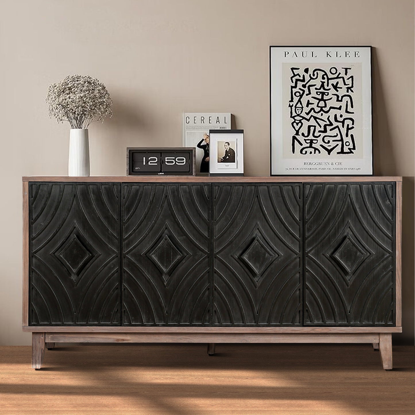Mid Century Sideboard Buffet Cabinet with Solid Wood Legs 60' Kitchen