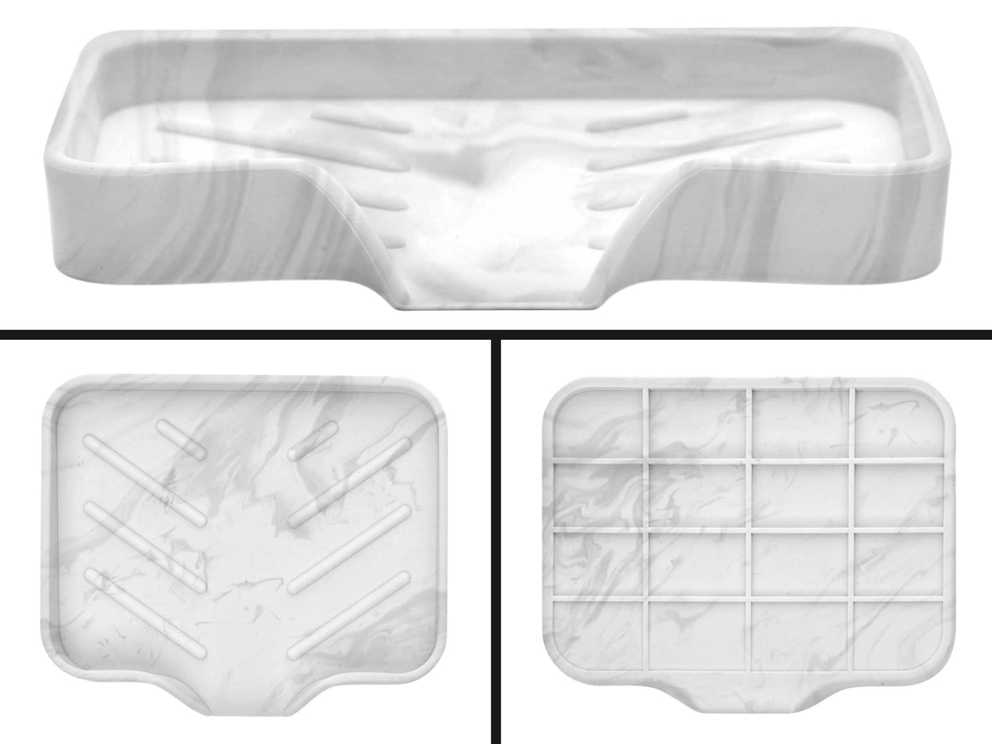 Marble Silicone Soap Dish Tray Self Draining Soap Holder for Bar Soap