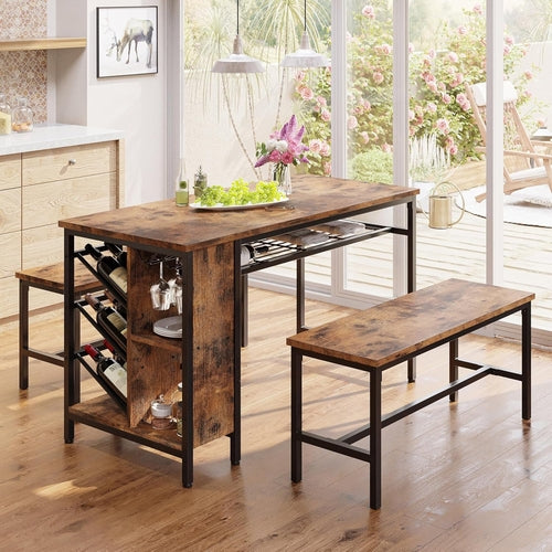 3-Piece Dining Table Set for 4, 47Inch Kitchen Table with 2 Benches,