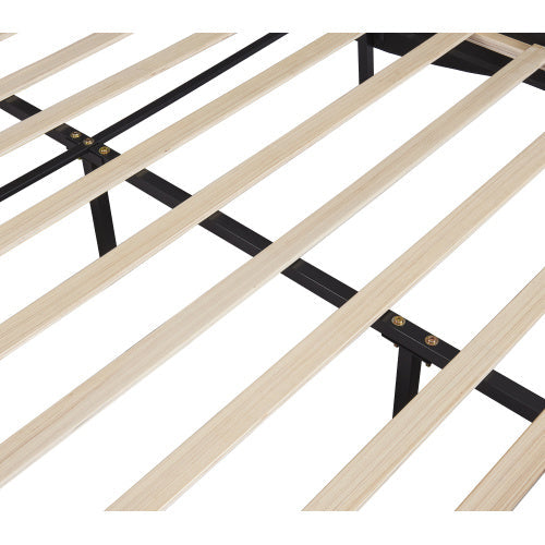 Full Size Upholstered Faux Leather Platform Bed With LED Light Bed Fra