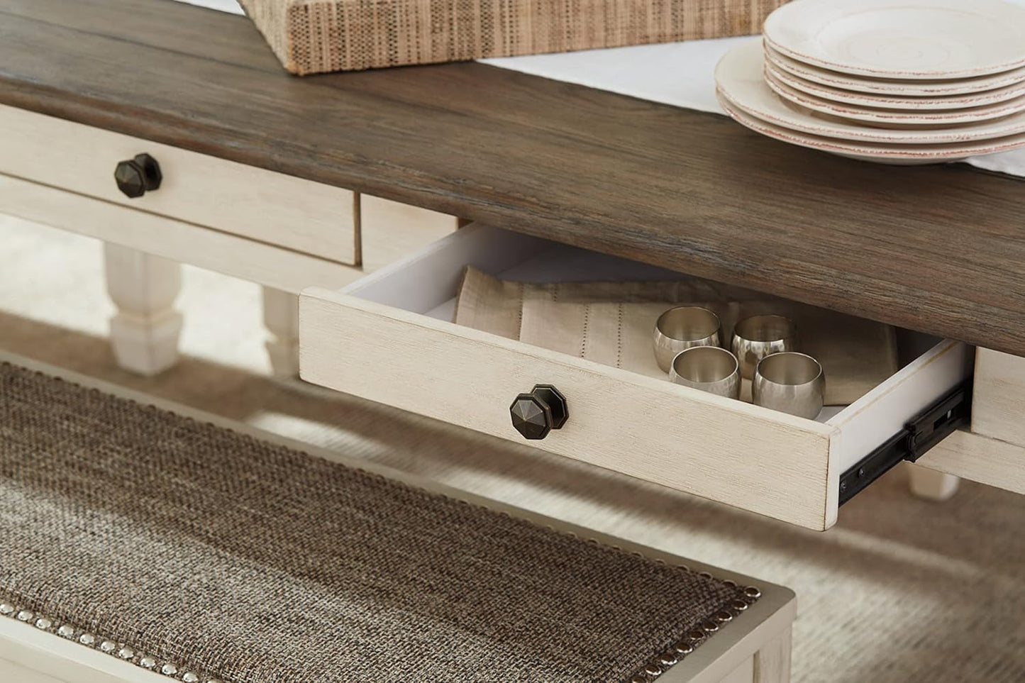 Bolanburg Farmhouse Dining Table with Drawers, Seats up to 6,