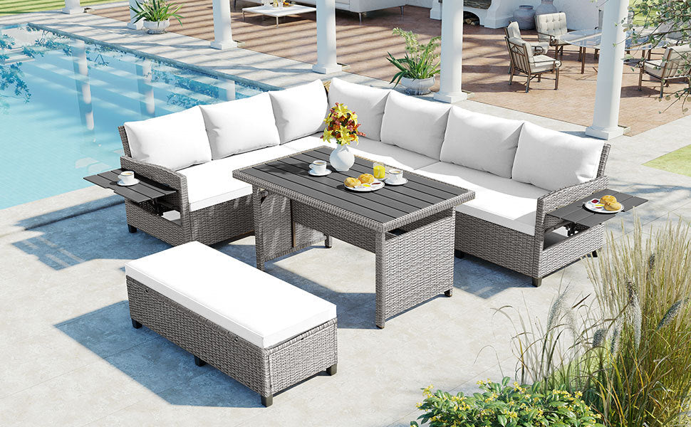 5-Piece Outdoor Patio Rattan Sofa Set, Sectional PE Wicker L-Shaped
