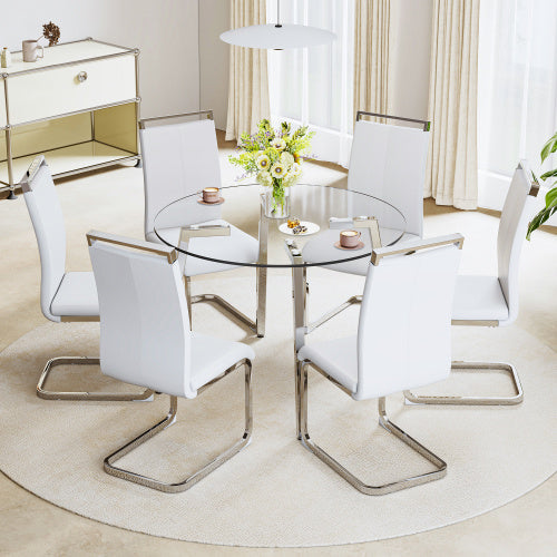 Modern Minimalist Style Round Transparent Tempered Glass Table,