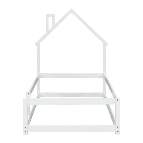 Twin Size Wood Bed With House-shaped Headboard Floor Bed With