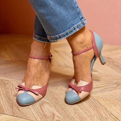 Ins Bow Sandals Summer Color-matching Pointed Toe Buckle High Heels