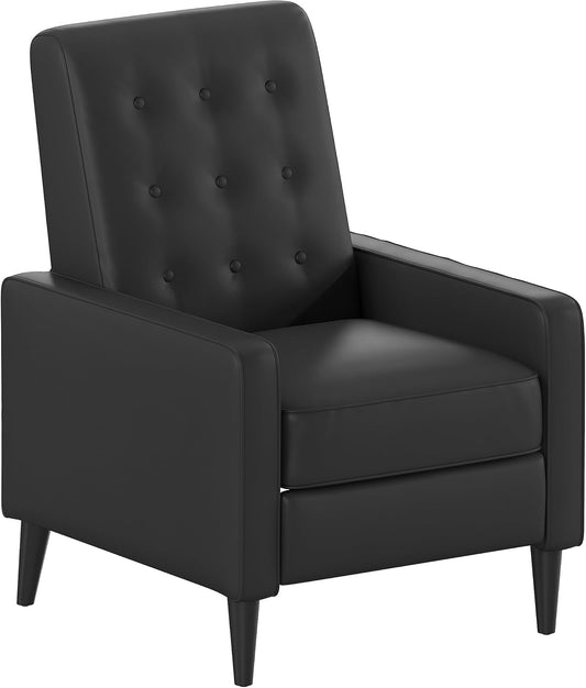 Ezra Pushback Recliner - Mid-Century Modern Black Leather soft