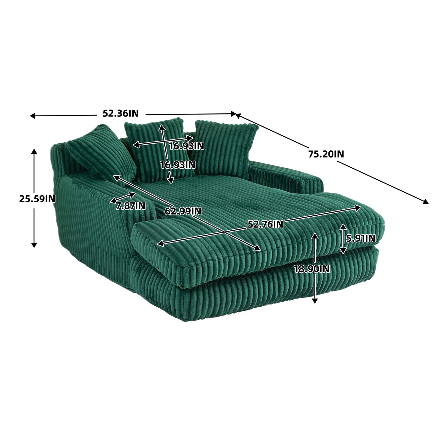 Corduroy lazy sofa With 3 back pillows,Comfy Sofa- Deep Seat Couch for