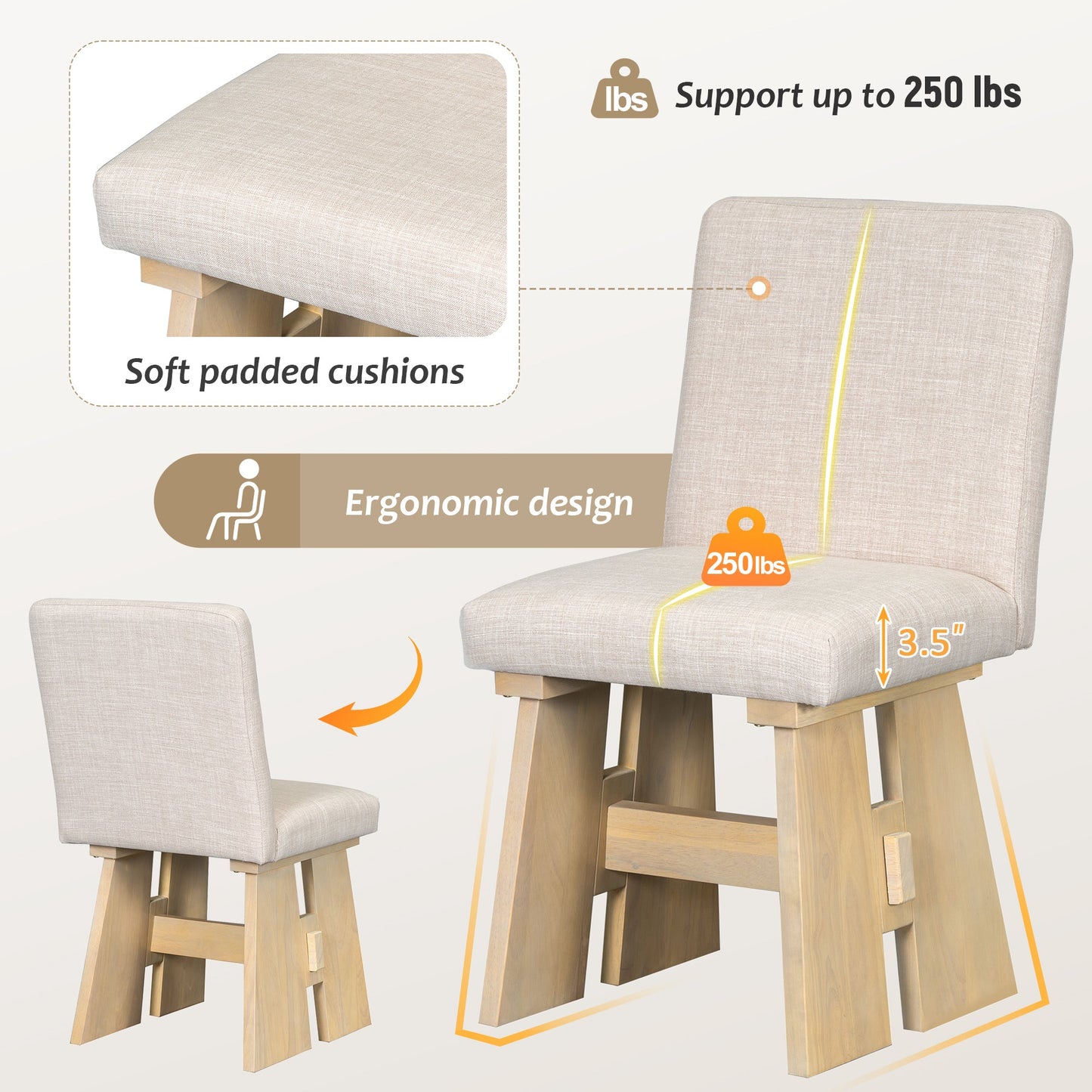 Modern 7-Piece Dining Table Set with 6 Upholstered Dining Chairs,
