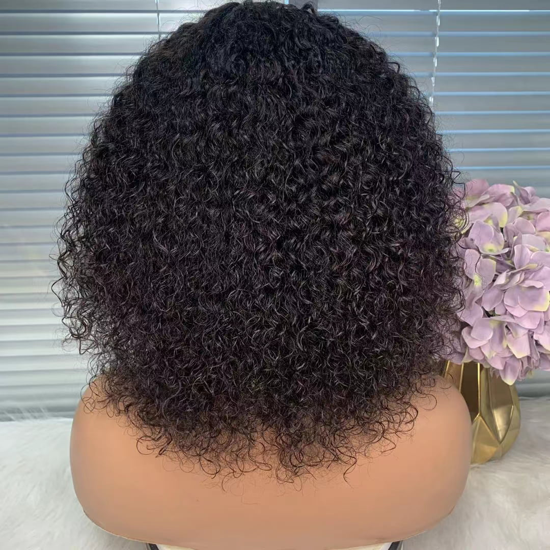 Jerry Curly Bob Cut 100% Human Hair Wigs with Bangs Adjustable Non