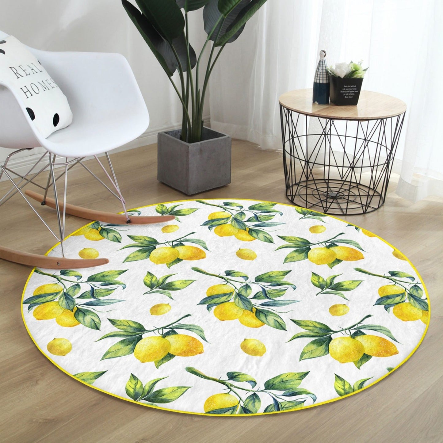 Lemon Patterned Circle Carpet, Country House Style Decorative Round