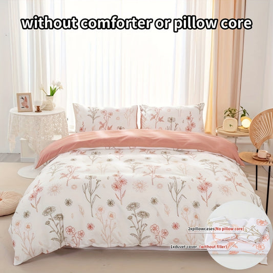 3Piece Floral Duvet Cover Set Soft Pastoral Style Bedding