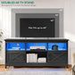 Farmhouse TV Stand with Power Outlet, LED Light Entertainment Center